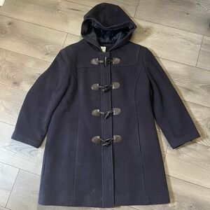 LL Bean‎ Women's Classic Lambswool Duffel Coat Size 14 Petite Thinsulate Navy